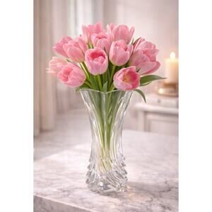 Vintage Clear Twisted Glass Vase Sculptural Swirl Design Approx 8”